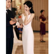 新中式晨袍女新娘结婚晨拍化妆小礼服便装白色订婚领证登记连衣裙