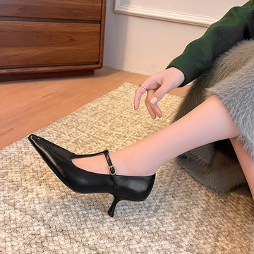 性感高跟鞋成都女鞋春夏季新款鞋子尖头细跟鞋搭扣玛丽珍鞋单鞋女