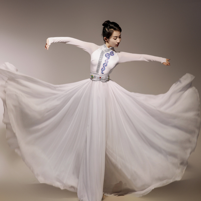 舞蹈裙蒙古舞蹈演出服新款蒙古舞练习裙大摆裙蒙古袍蒙族舞蹈服女