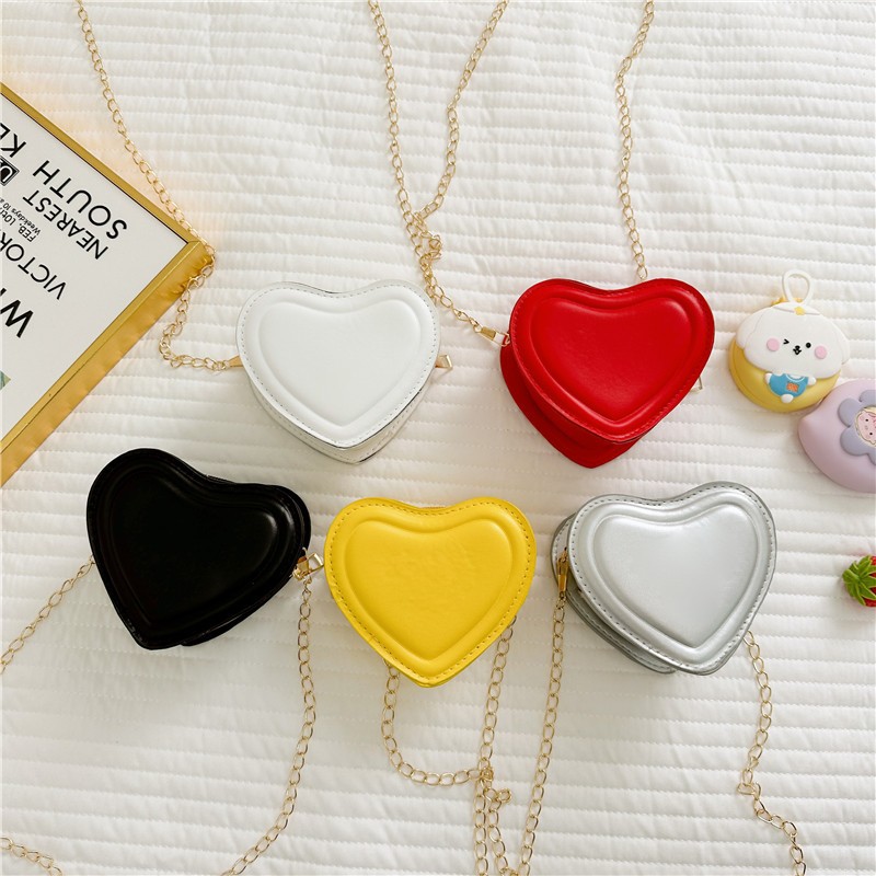 Children's Love Shoulder Bag 2023 New Pu Fashion Simple Solid Color Small Bag Children's Coin Purse Fashion Wholesale