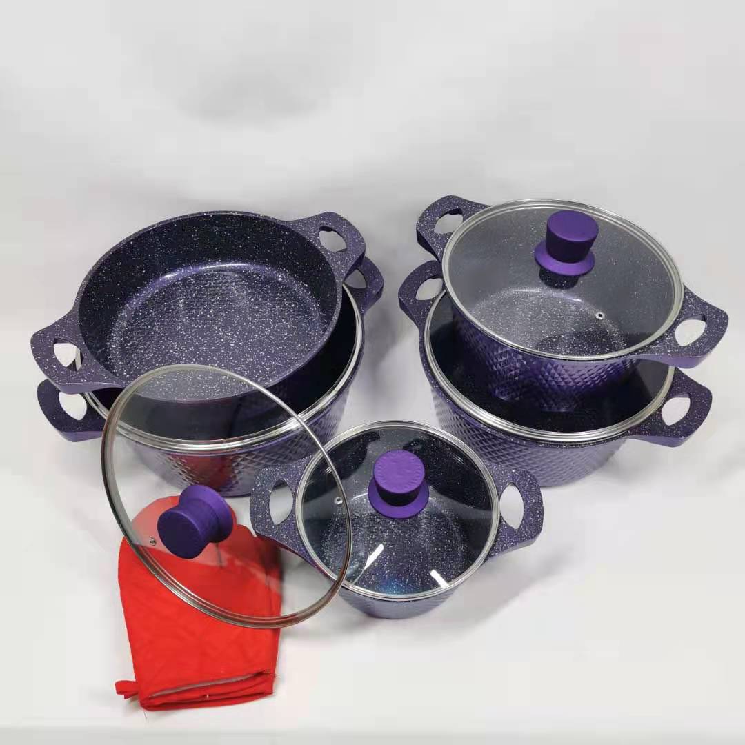 Dessini12pcs Set Pot Set Cookware Non-Stick Pan Medical Stone Set Pot Aluminum Die Casting Pan Set Small Diamond