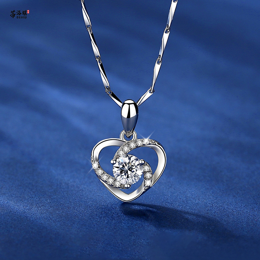 s925纯银永恒之心项链女 日韩简约学生森系爱心形吊坠锁骨链脖链