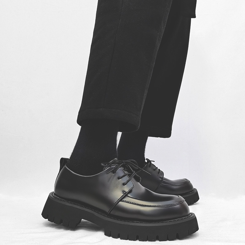 ins帅气小皮鞋英伦风百搭黑色厚底潮男鞋韩版正装休闲德比鞋-阿里巴巴