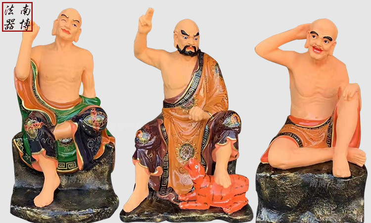 55米高十八罗汉树脂彩绘像定制 生漆脱胎工艺 铜雕木雕均可定做
