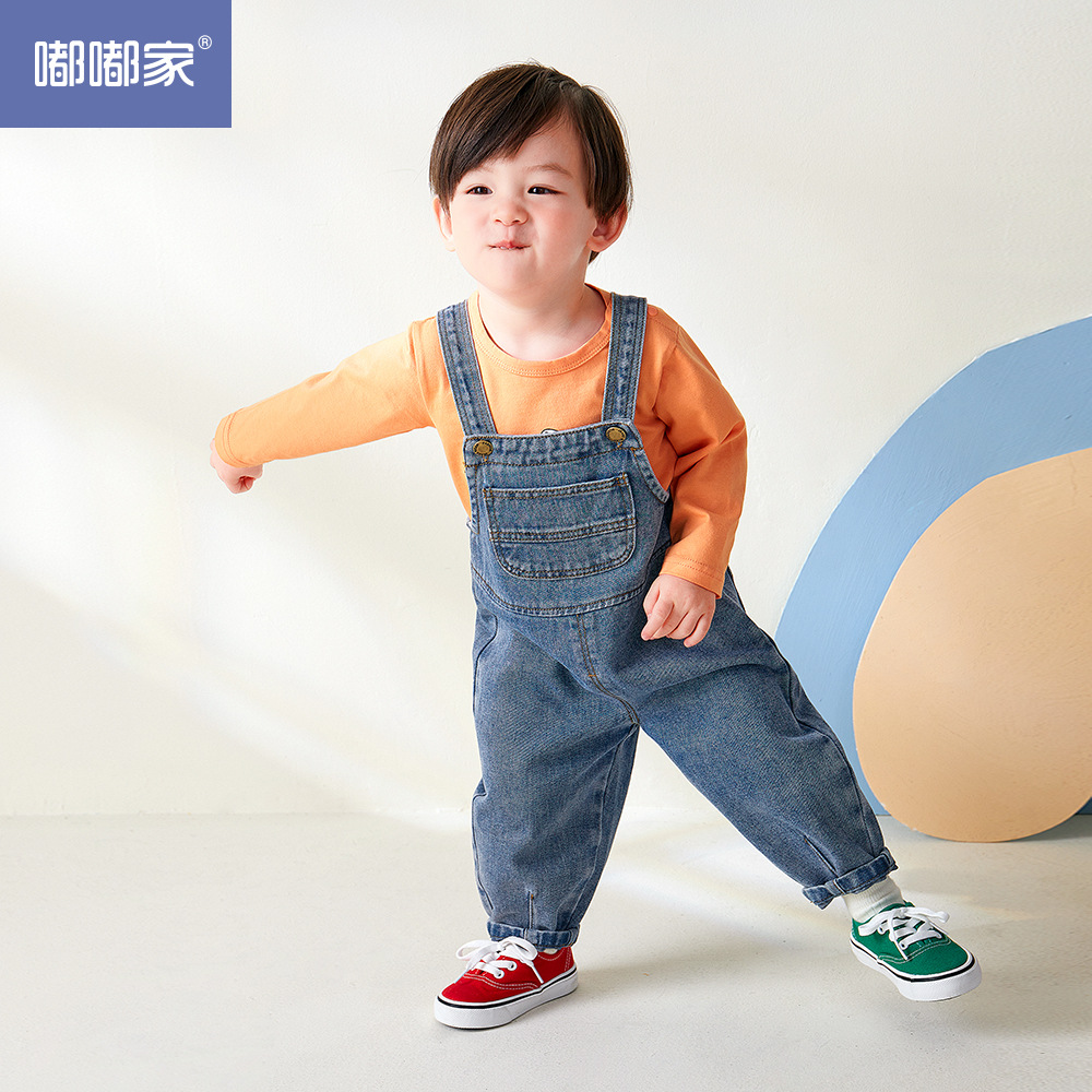 宝宝牛仔背带裤春秋婴儿春装男童牛仔裤新款儿童裤子女童洋气长裤