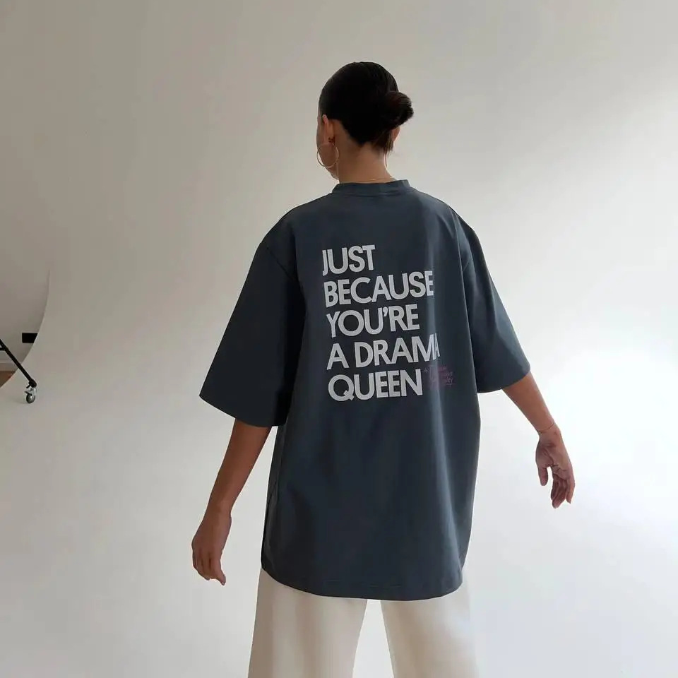 欧货后背字母印花上衣夏女薄款纯棉个性潮绣百搭中长款短袖女t恤