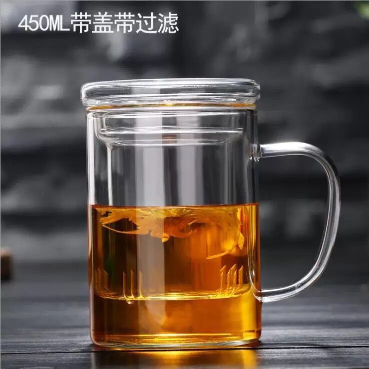 Borosilicate Glass Handle Tea Cup Home Office Minimalist Three-Piece Set Drinking Cup with Filter Glass Cup