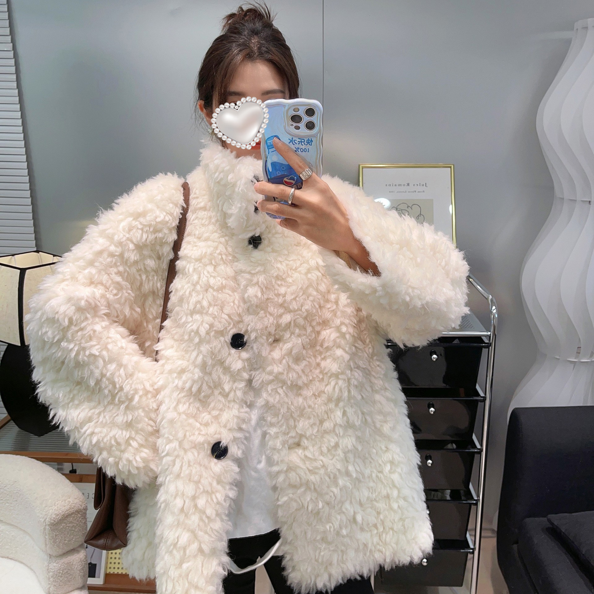 2023新羊毛立领羊羔毛羊剪绒大衣托卡皮毛一体皮草外套中长款女冬