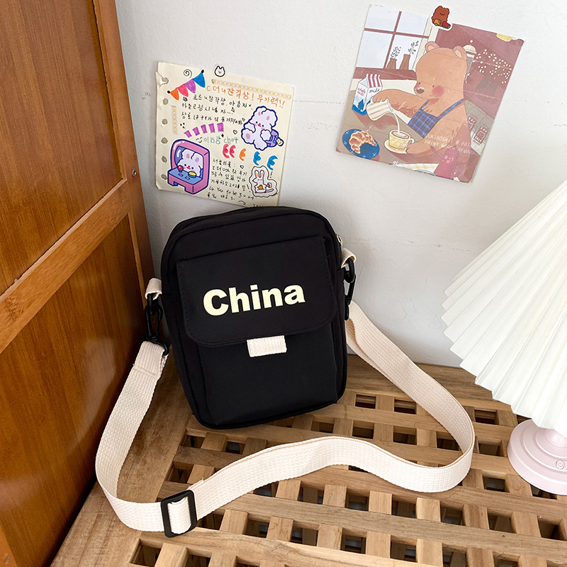 Korean Style Ins Style All-Match Casual National Fashion Retro Contrast Color Letter Girl Student Small Bags Japanese Crossbody Bag Women