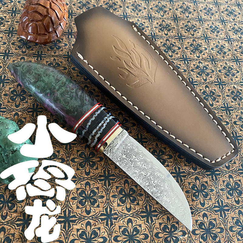 刀具工厂现货跨境大马士革钢水果刀家用小直刀随身便捷锋利高硬度