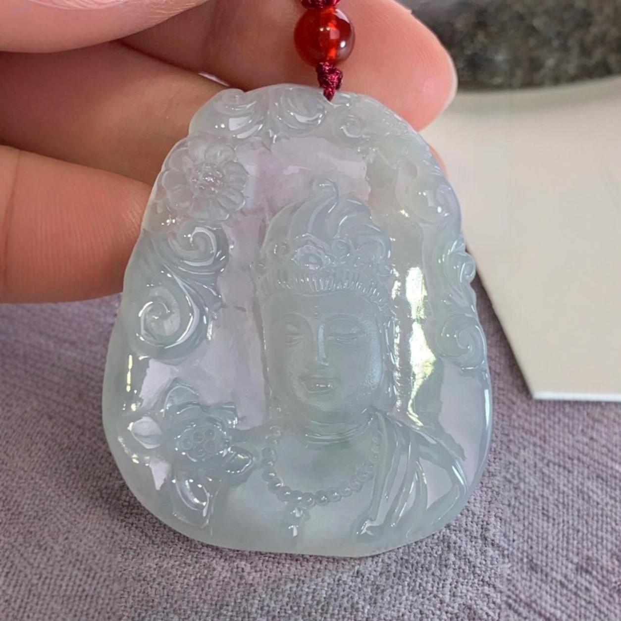 天然a货翡翠冰胶晴底磨砂观音圣象牌子挂件-阿里巴巴