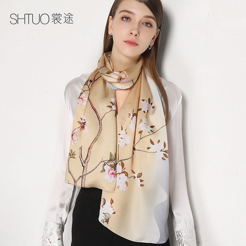 真丝丝巾女夏季薄款桑蚕丝围巾旗袍外搭两用空调房披肩办公室时尚