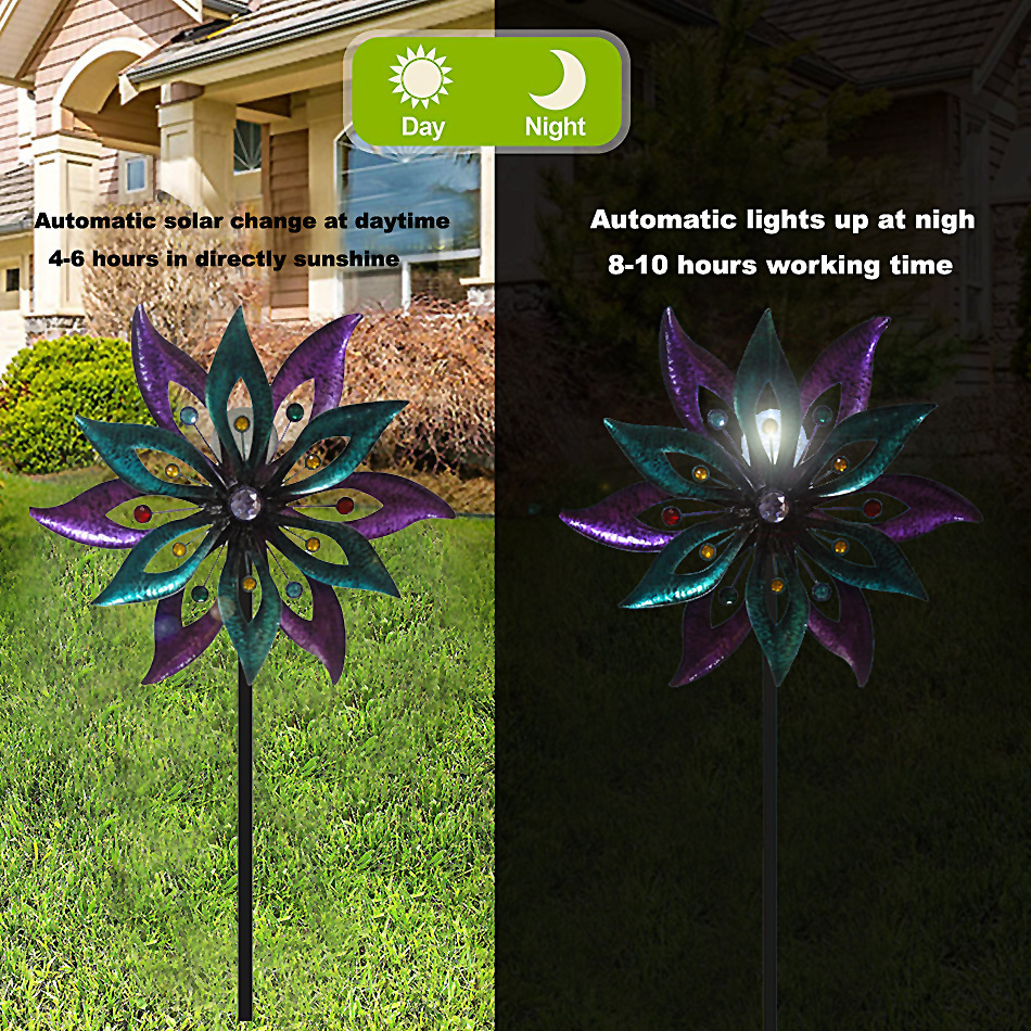 Iron Windmill Leaf Rotating LED Glass Ball Solar Outdoor Plug-in