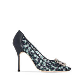 旭达鞋业hangisi 高跟鞋花卉刺绣鞋面水晶镶嵌方扣时装高跟鞋定制