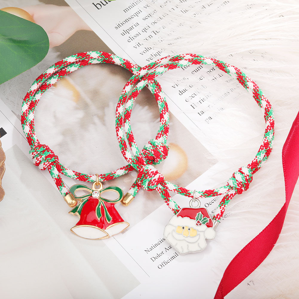 欧美圣诞节礼物卡通创意友谊情侣手绳手链女平安夜可调节祈福红绳