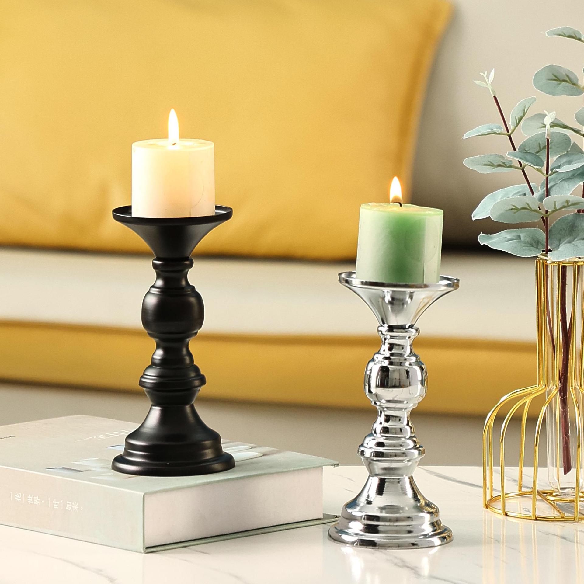 Cross-Border Hot Selling Simple Candlelight Dinner Retro Style Metal Candle Cup Aromatherapy Base Desktop Luxury Decoration Candlestick