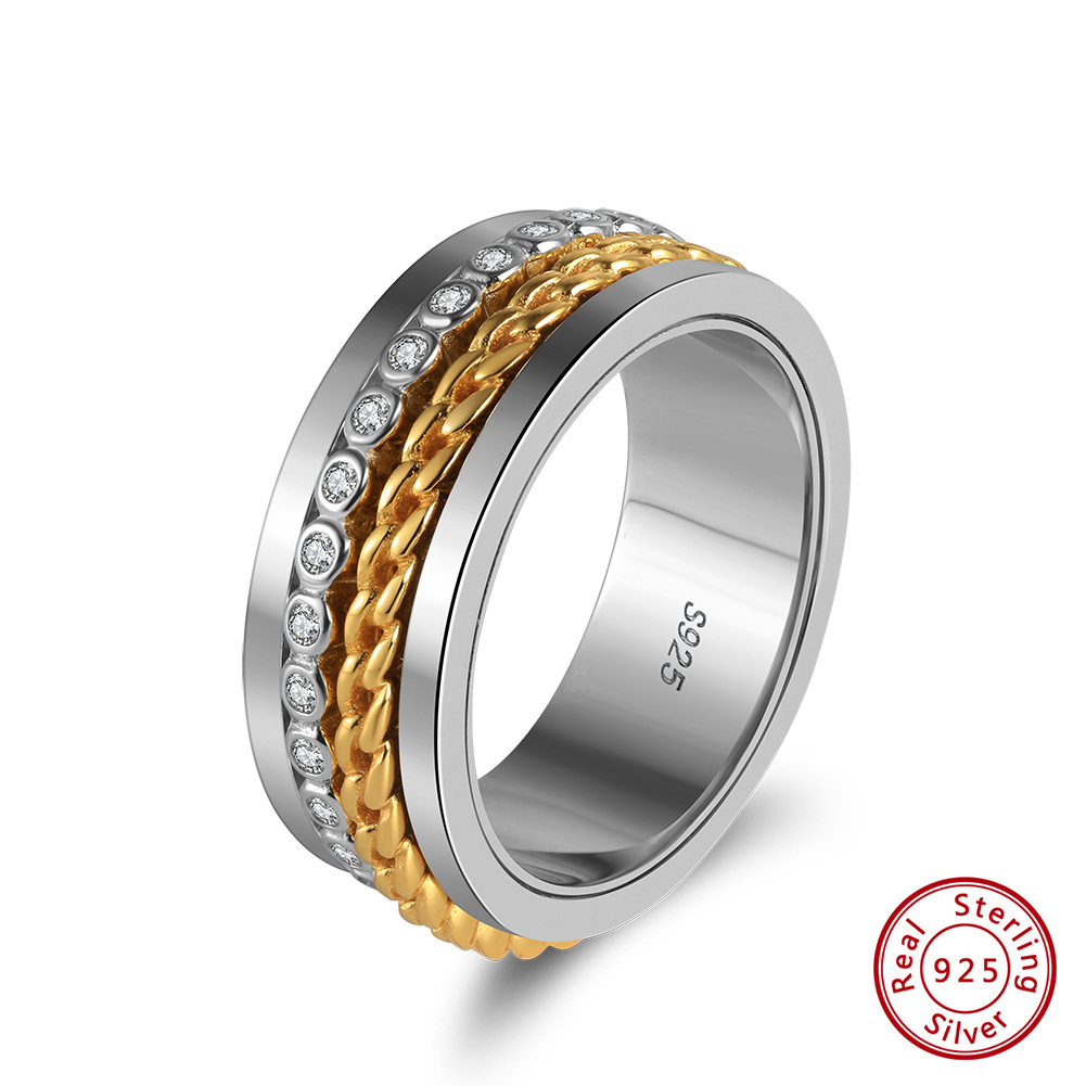 5月新款尚达新款跨境欧美热销纯银可转动真金电镀男士扳指戒指