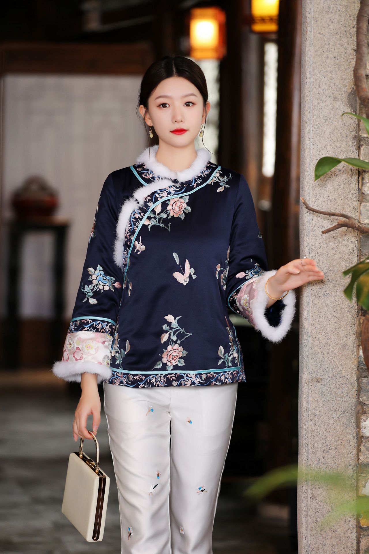 2021年冬季新品兔毛加厚夹棉背心改良旗袍棉袄中式棉上衣女