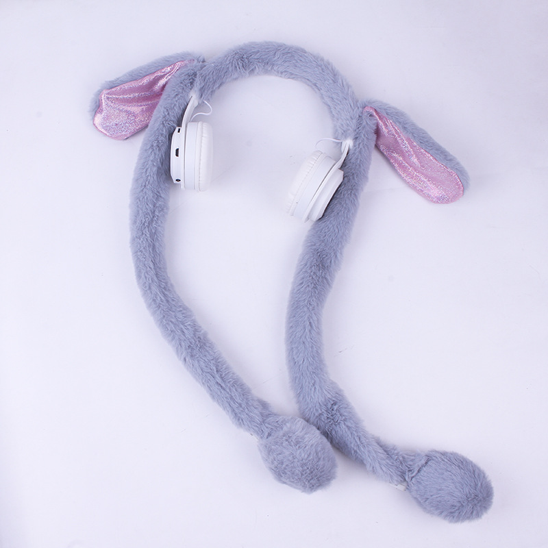 新款蓝牙版ql-412兔耳朵耳机可爱卖萌气囊会动网红头戴式发光耳机