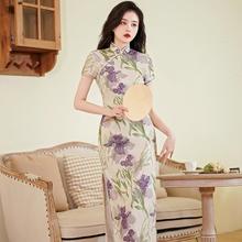 2025春夏国风新款旗袍中长款女装绸缎大码连衣裙复古修身时尚批发