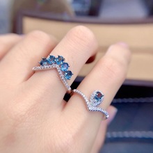 天然伦敦蓝托帕石戒指女 s925银精致一款两戴排戒女 清新活口设计