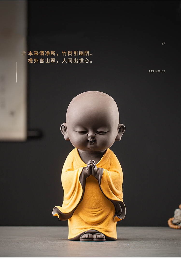 精品紫砂禅意小和尚摆件可爱小沙弥家居客厅书柜装饰品办公室摆设