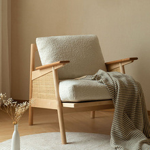 小户型阳台躺椅日式实木沙发椅简约单人扶手椅设计师家用休闲藤椅