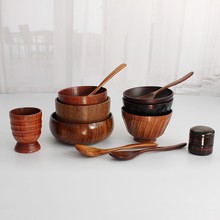日式酸枣木碗家用大号汤碗拉面碗吃面条碗木制餐具木质碗杯勺套装