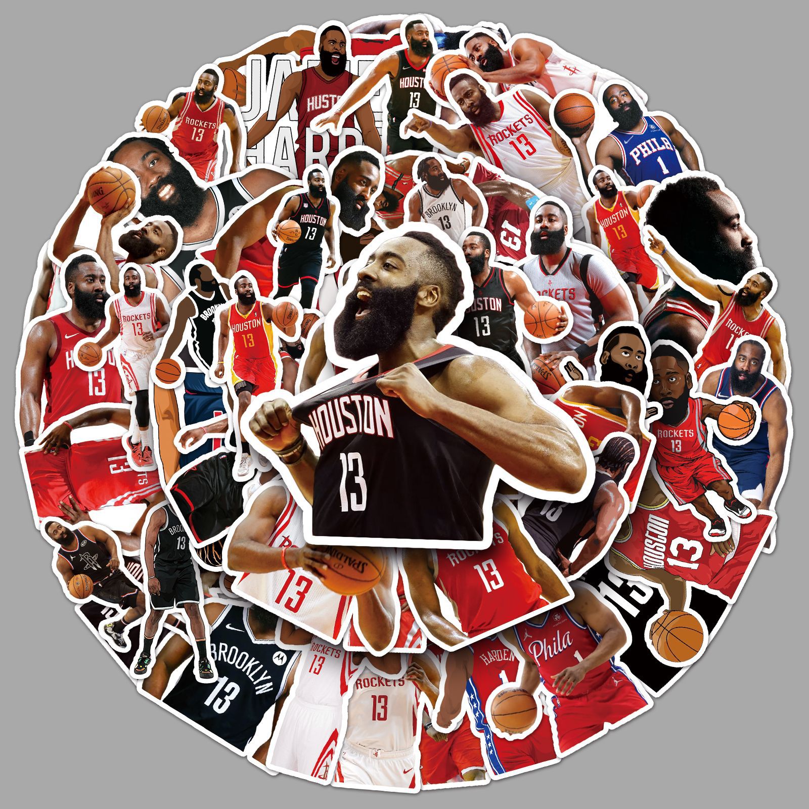 50张哈登nba篮球球星周边贴纸咕卡素材diy手账本笔记本防水可滴胶