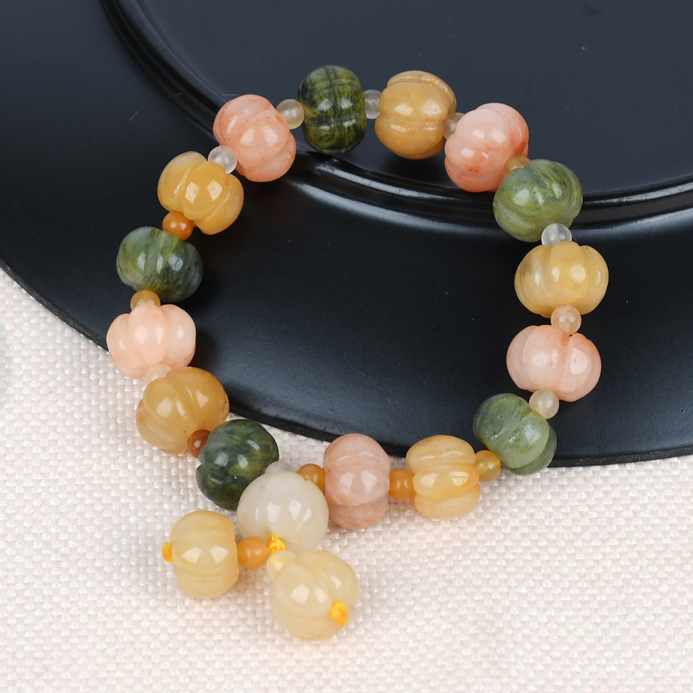 新款新疆金丝玉手链批发鼓珠南瓜珠手串黄玉貔貅手链女直播网红款