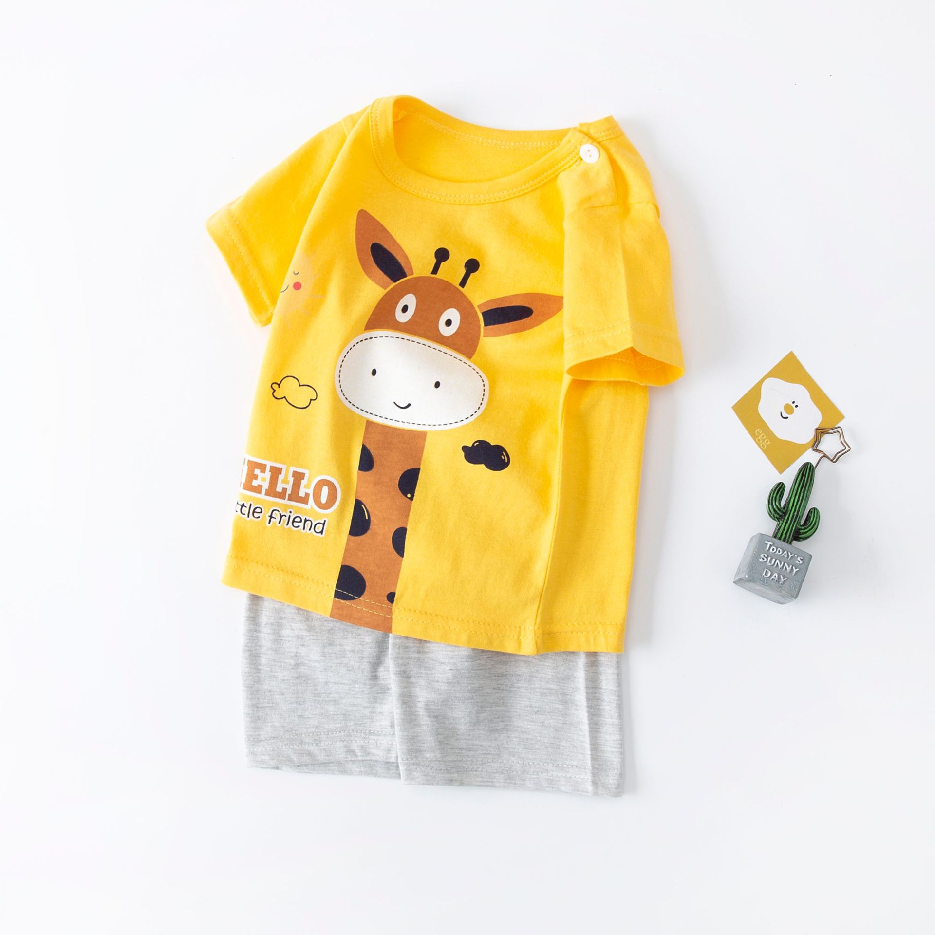 New Children's Short-Sleeved Suit Boys' Cotton Summer Shorts Two-Piece Foreign Trade Girls' T-shirt Clothing Children's Clothing