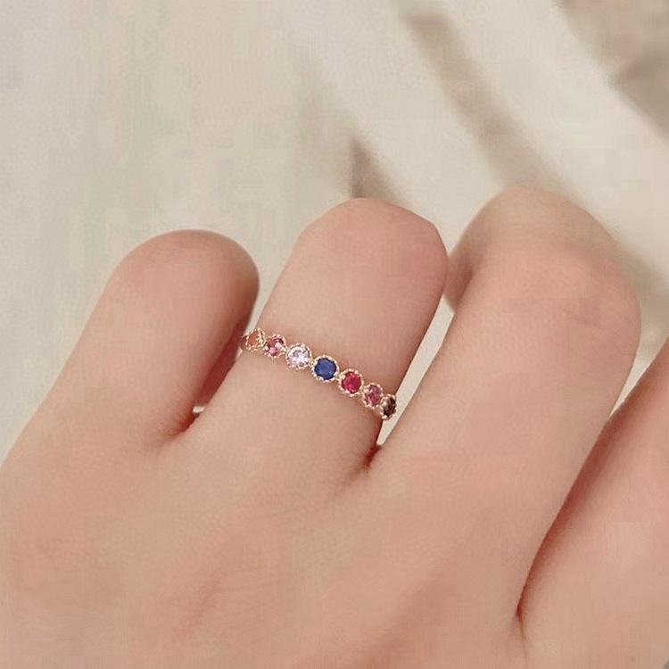 小众天然蓝宝石碧玺排戒女款 时尚18k黄金镶嵌多种彩宝排钻戒指