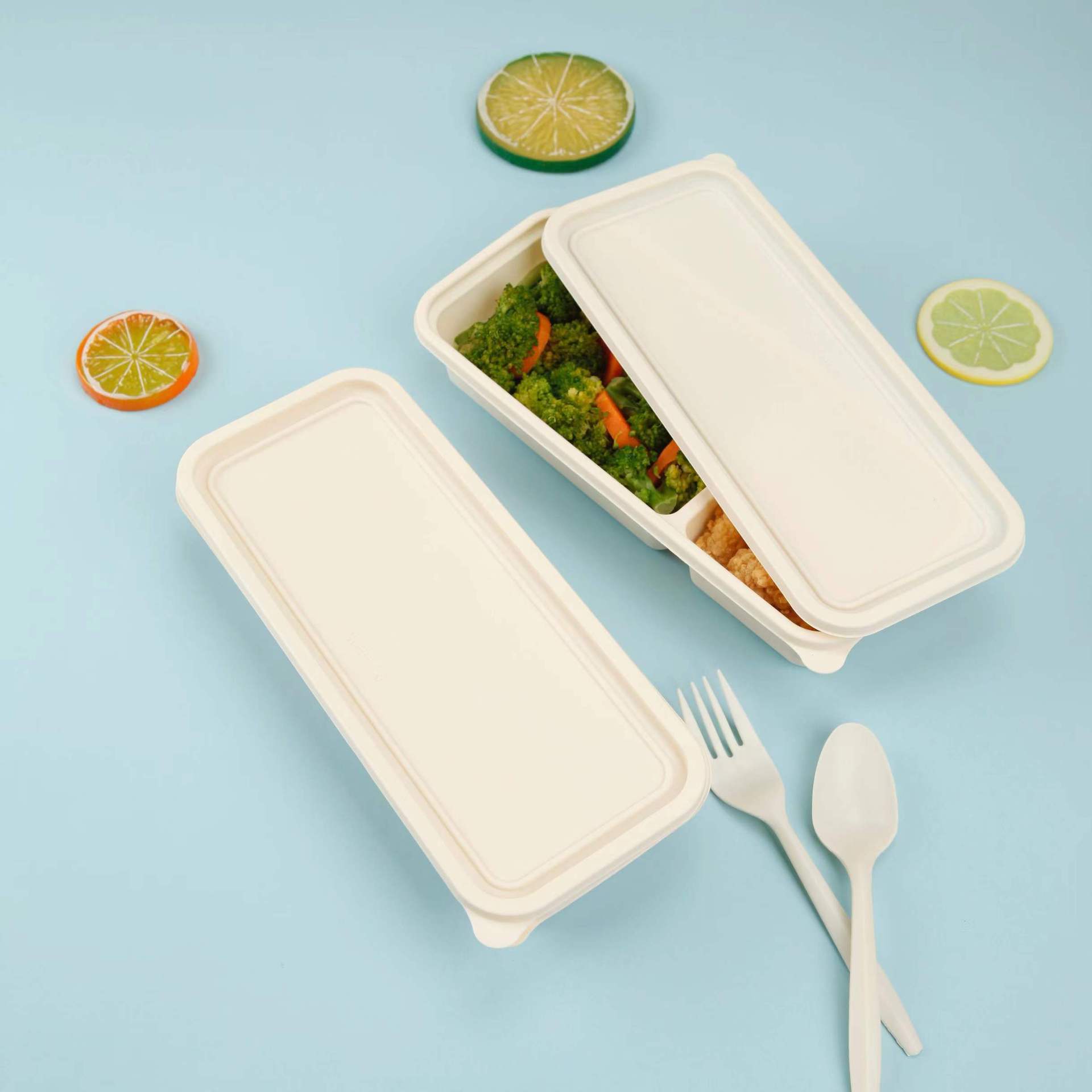 日式玉米淀粉餐盒可降解一次性便当盒快餐盒长方形外卖打包盒批发