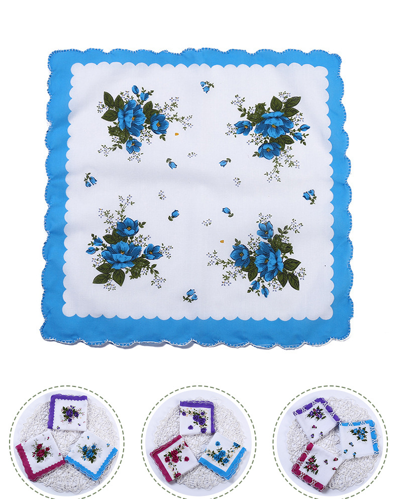 亚马逊全棉女士月牙边印花小手帕小碎花白底小清新手绢厂家批发