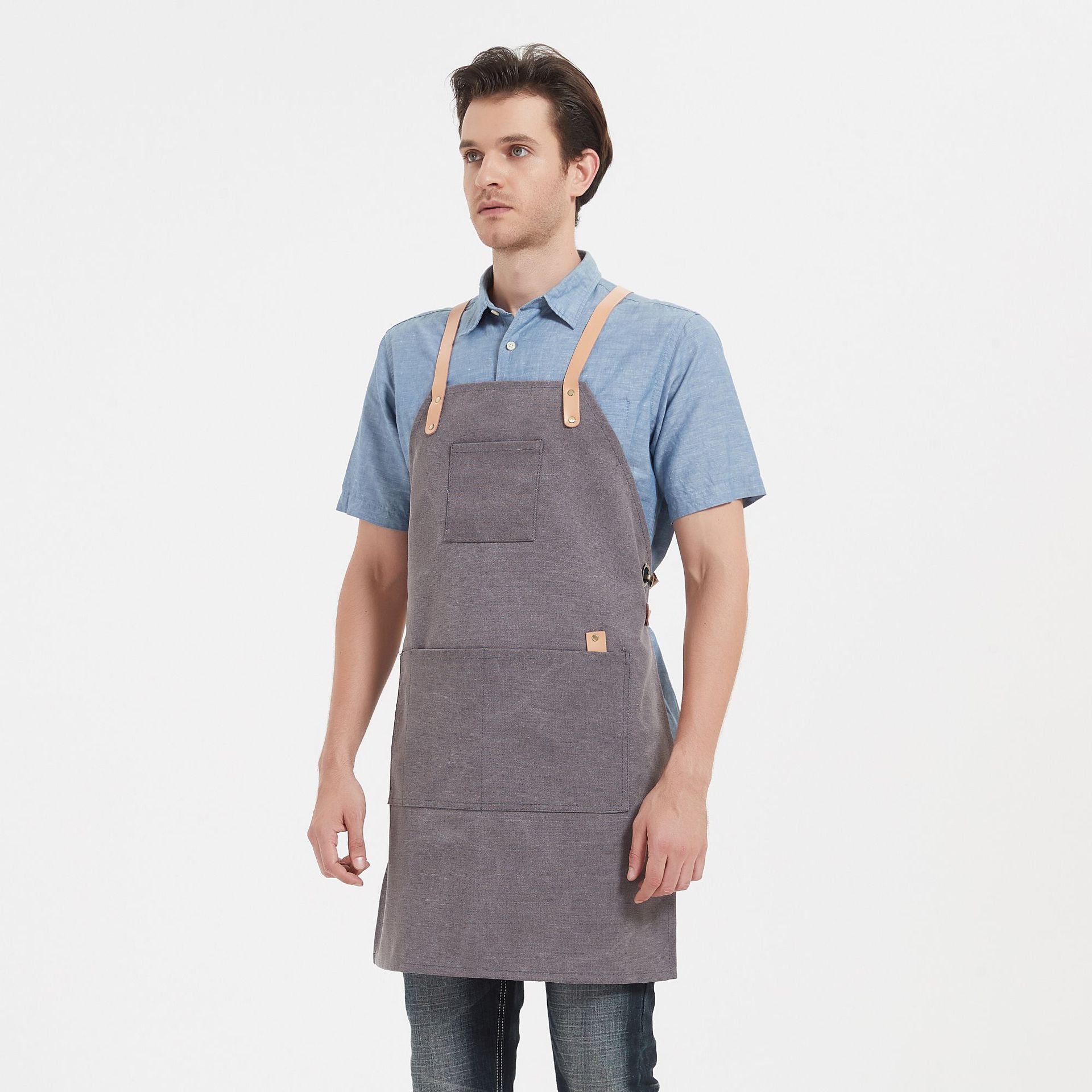 印字牛仔帆布咖啡厅围裙理发师奶茶店餐厅男女工作服热转印logo