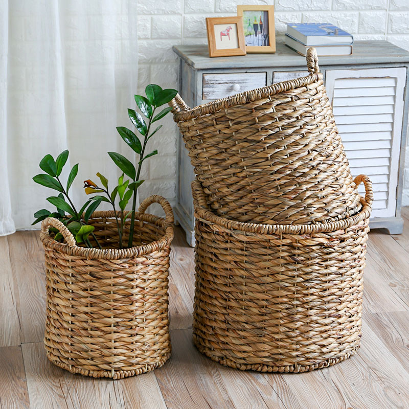 藤艺草绳大号落地花盆 手工编织篮绿植装饰外壳 别墅庭院盆景花器