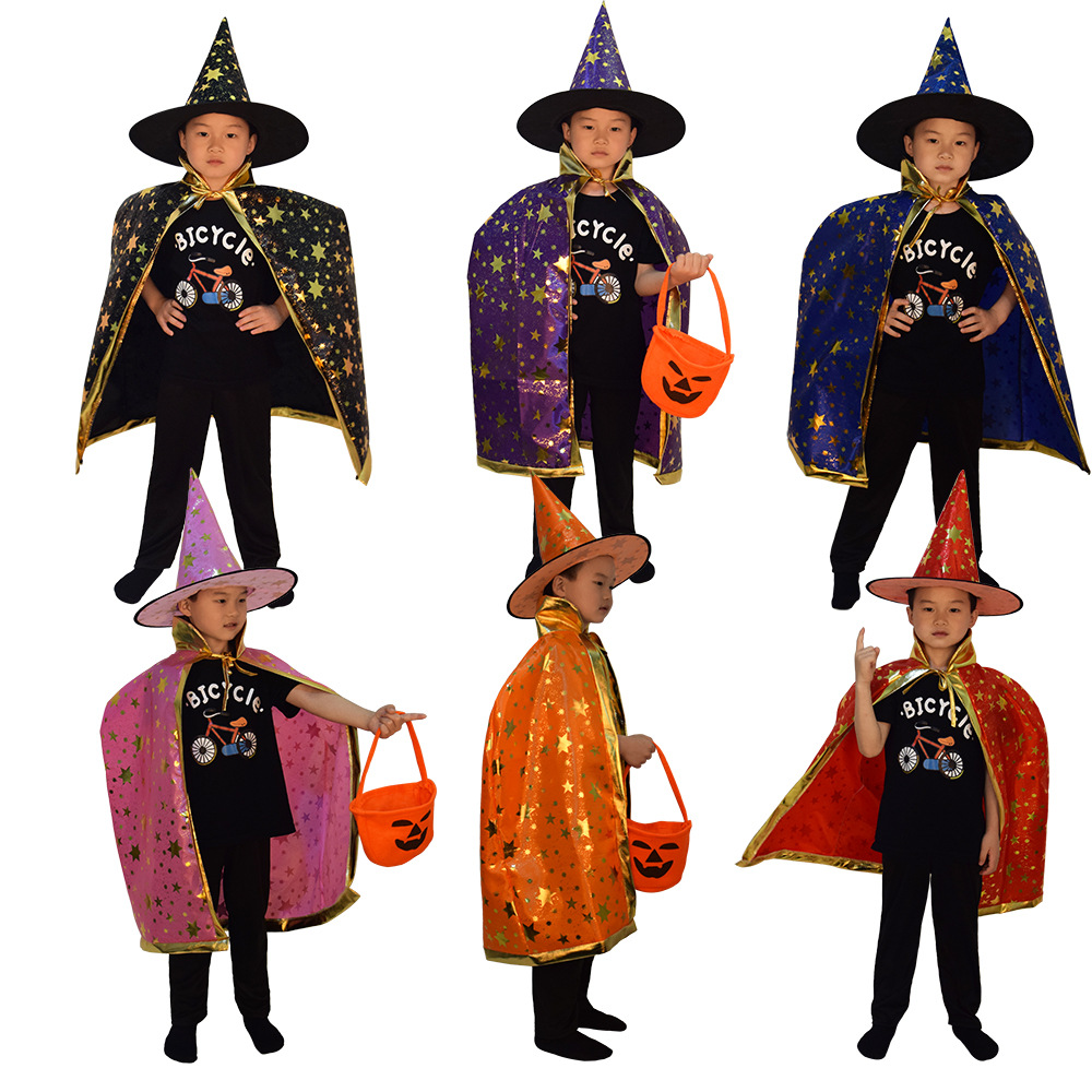 万圣节女巫披风儿童化装舞会斗篷巫婆六角星服装帽子表演衣服