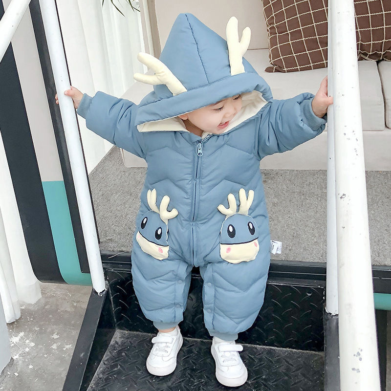 婴幼儿连体衣羽绒棉服冬季新生男女宝宝抱衣外出爬服加厚保暖套装