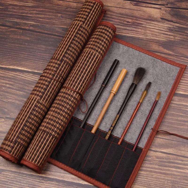 笔帘加厚古风毛笔帘笔袋中号大号竹制包边笔卷帘便携收纳袋