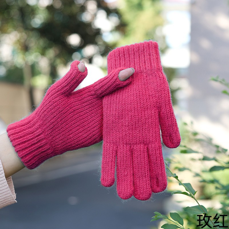 Women's Gloves Autumn and Winter Knitted Cold-Proof Warm Cycling Thickened Touch Screen Student Five Finger Open Finger Wholesale