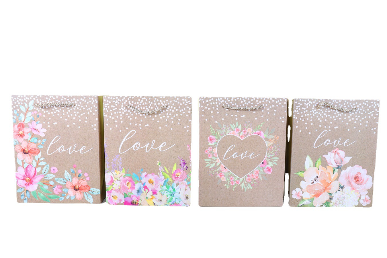 Valentine's Day Paper White Card Gift Bag Mother's Day Shopping Bag Flowers Series Paper Bag in Stock Wholesale