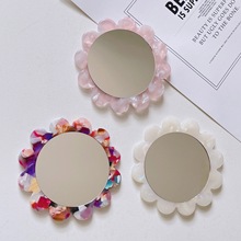 韩国复古醋酸板材太阳花小圆镜便携化妆镜子高端少女迷你小镜子