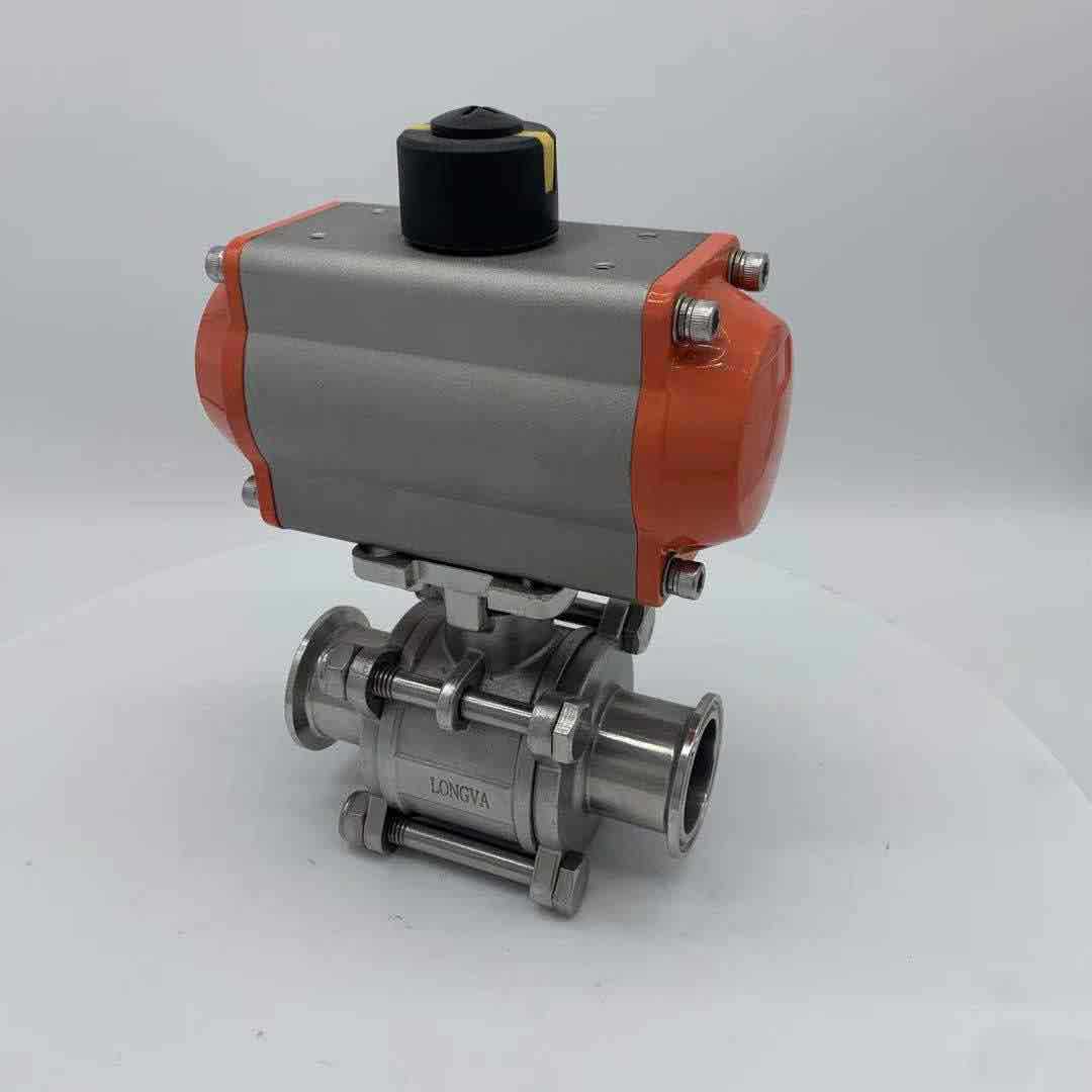 气动卡箍球阀q681f16p气动三片式不锈钢304316快装卡箍球阀