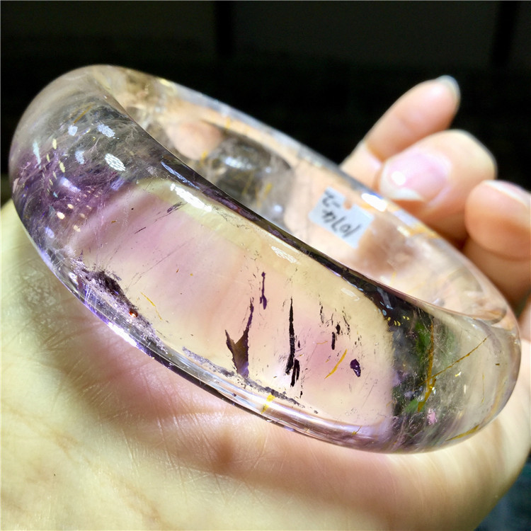东海水晶天然紫发晶超七三轮骨干水晶经典手镯【内径:54.5mm】