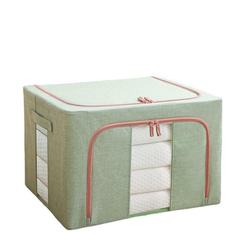 Cotton and Linen Steel Frame Box Double Window Bold Steel Frame Quilt Clothing Sorting Box for Collection Wardrobe Folding Storage Box Spot