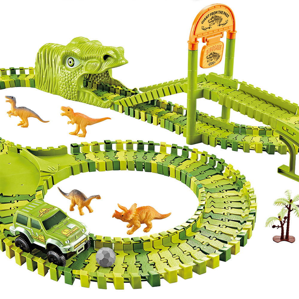 Electric Dinosaur Toy Variety Rail Car Building Blocks Assembling Scene Children's Ferris Wheel Park Car Set Generation