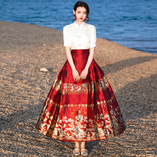 新中式红色织金马面裙女夏季新款日常通勤提花衬衫国风半身裙套装
