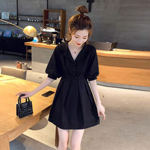 法式复古连衣裙女夏季2024新款西装领设计感气质收腰显瘦小黑裙子