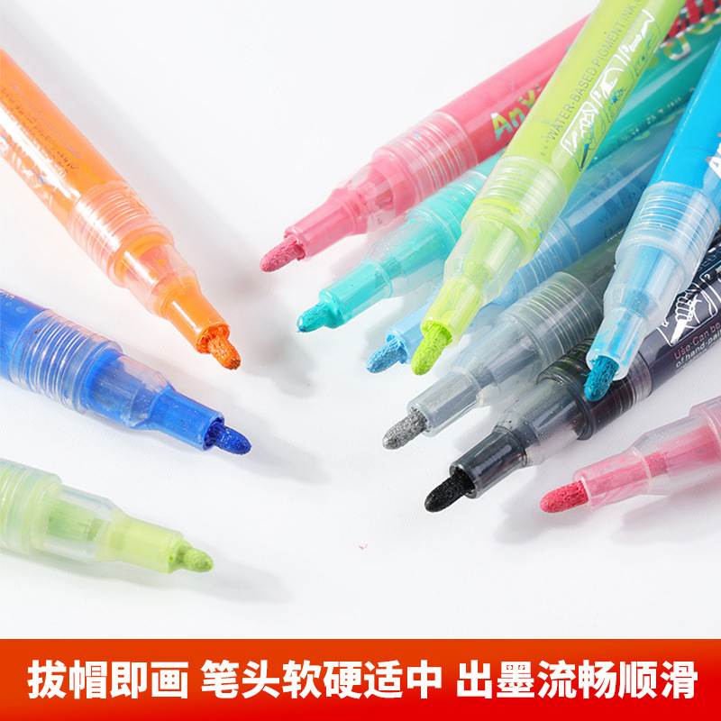 Metal Acrylic Marker Pen Water-Based Paint Acrylic Brush Marking Pen 24 Color Ceramic Stone Glass Painted Acrylic Brush