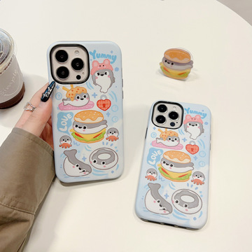 菲林二合一汉堡甲鱼适用苹果15promax新款iphone14手机壳12卡通11